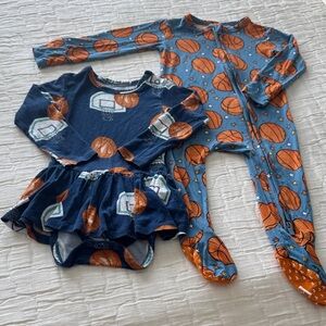 Posh Peanut Girls Basketball Print One-Piece and Footed Pajama Set 6-12M